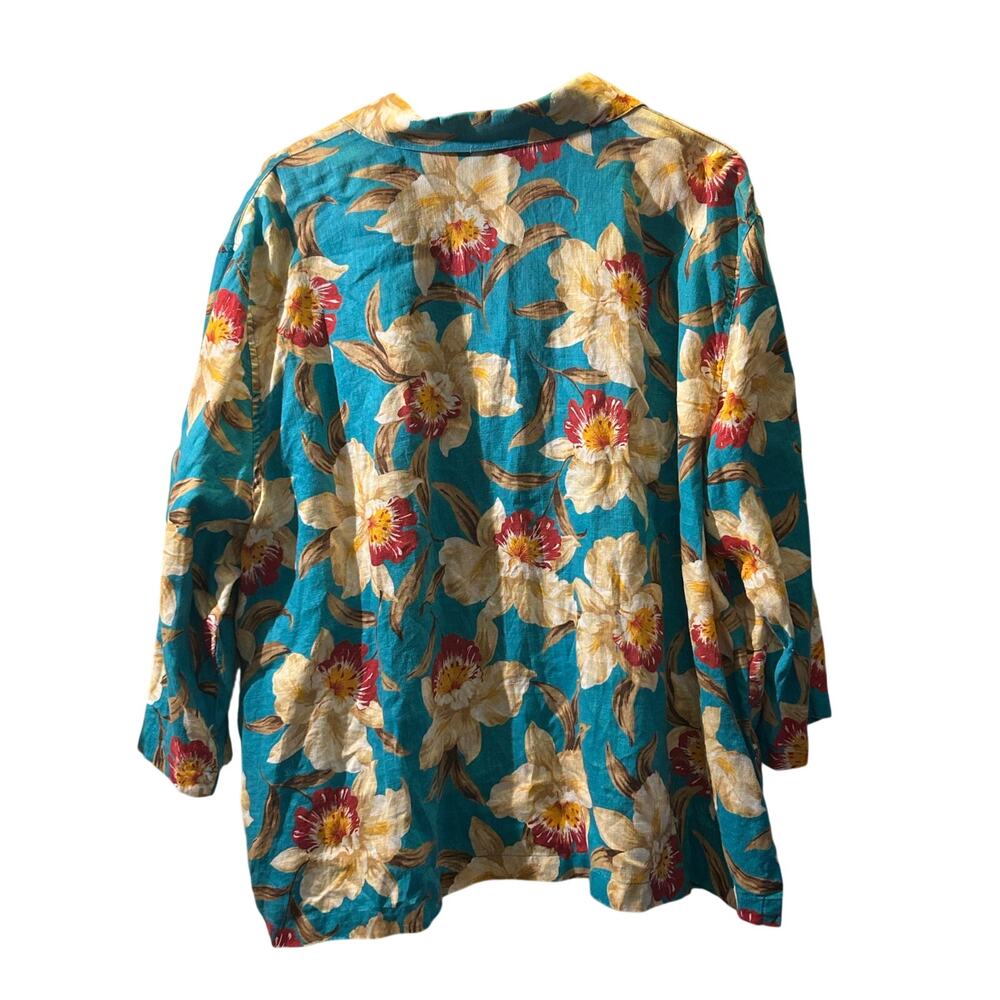 Jones New York Sport button up Linen Hawaiian shirt 3X Beachy travel tropical - Picture 3 of 6